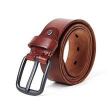 Afbeelding in Gallery-weergave laden, leather belts for men Soft Natural Cowhide Mens Belt Hard Metal Metal Matt Black Buckle Real Leahter brown Belt