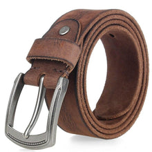 Carregar imagem no visualizador da galeria, cowhide belt for men&#39;s hard metal buckle soft original cowhide mens leather belt unique texture real leather jeans belt