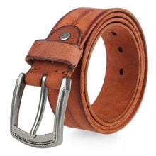 Carica l&#39;immagine nel visualizzatore di Gallery, cowhide belt for men&#39;s hard metal buckle soft original cowhide mens leather belt unique texture real leather jeans belt