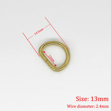 Cargar imagen en el visor de la galería, C 2Pcs Solid Brass D Rings Buckles for Bag Strap Belt Purse Webbing Dog Collar 10-38mm Inner Width Leather Craft DIY Accessories