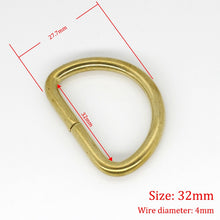 Afbeelding in Gallery-weergave laden, C 2Pcs Solid Brass D Rings Buckles for Bag Strap Belt Purse Webbing Dog Collar 10-38mm Inner Width Leather Craft DIY Accessories