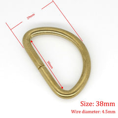 C 2Pcs Solid Brass D Rings Buckles for Bag Strap Belt Purse Webbing Dog Collar 10-38mm Inner Width Leather Craft DIY Accessories