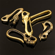 Carregar imagem no visualizador da galeria, Solid Brass Belt U Hook Skull Dragon Bamboo Fish Hook Fob clip Keychain Key Ring Wallet Chain Hook Leather Craft Decor 4 styles