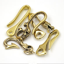 Carregar imagem no visualizador da galeria, Solid Brass Belt U Hook Skull Dragon Bamboo Fish Hook Fob clip Keychain Key Ring Wallet Chain Hook Leather Craft Decor 4 styles