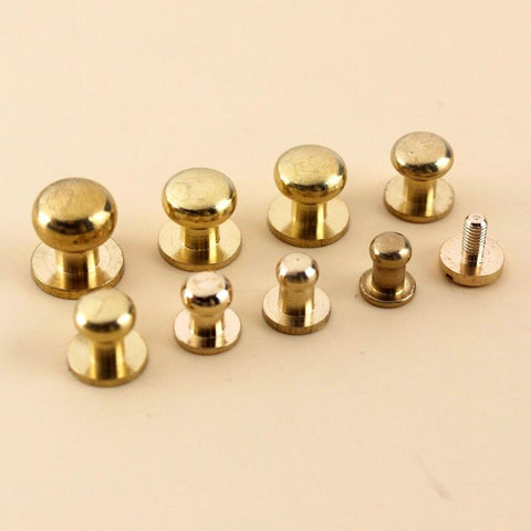 B 10pcs Solid brass  sam brown browne button screw back Round head ball post studs nail rivets leather craft accessory