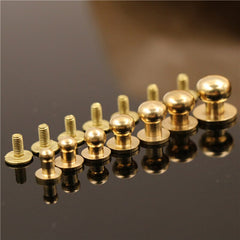 B 10pcs Solid brass  sam brown browne button screw back Round head ball post studs nail rivets leather craft accessory