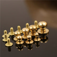 Load image into Gallery viewer, B 10pcs Solid brass  sam brown browne button screw back Round head ball post studs nail rivets leather craft accessory