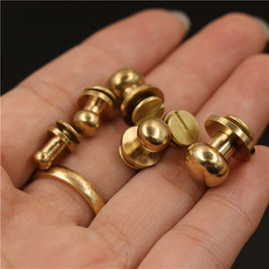 B 10pcs Solid brass  sam brown browne button screw back Round head ball post studs nail rivets leather craft accessory