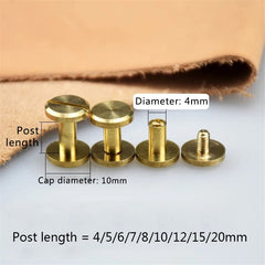 B 10pcs Solid Brass Binding Chicago Screws Nail Stud Rivets For Photo Album Leather Craft Studs Belt Wallet Fasteners 10mm cap