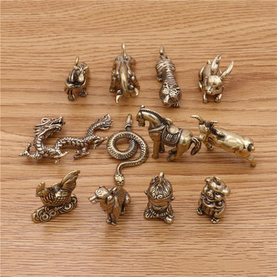 A 1pcs Solid Brass Keychain Charm Pendant High Quality Chinese Zodiac Signs Leather Craft DIY Decoration Keyring Animals CLOXY