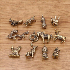 A 1pcs Solid Brass Keychain Charm Pendant High Quality Chinese Zodiac Signs Leather Craft DIY Decoration Keyring Animals CLOXY