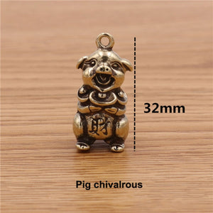 A 1pcs Solid Brass Keychain Charm Pendant High Quality Chinese Zodiac Signs Leather Craft DIY Decoration Keyring Animals CLOXY