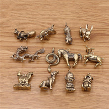 Afbeelding in Gallery-weergave laden, A 1pcs Solid Brass Keychain Charm Pendant High Quality Chinese Zodiac Signs Leather Craft DIY Decoration Keyring Animals CLOXY