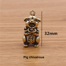 Afbeelding in Gallery-weergave laden, A 1pcs Solid Brass Keychain Charm Pendant High Quality Chinese Zodiac Signs Leather Craft DIY Decoration Keyring Animals CLOXY