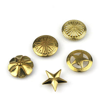 Load image into Gallery viewer, B 1 x Brass screwback conchos rivets flower star decorative buttons for leather craft wallet bag saddle belt decor