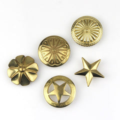 B 1 x Brass screwback conchos rivets flower star decorative buttons for leather craft wallet bag saddle belt decor