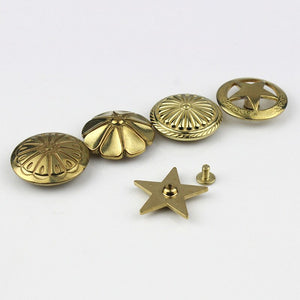 B 1 x Brass screwback conchos rivets flower star decorative buttons for leather craft wallet bag saddle belt decor