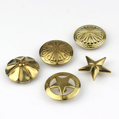 B 1 x Brass screwback conchos rivets flower star decorative buttons for leather craft wallet bag saddle belt decor