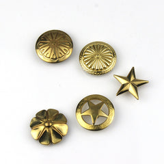 B 1 x Brass screwback conchos rivets flower star decorative buttons for leather craft wallet bag saddle belt decor