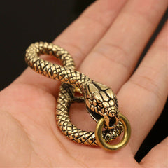 A 1 Piece Solid Brass Belt Hook Retro Snake Shape Keychain Fob Clip Key Ring Wallet Chain with O ring Charm Pendant Decor Gift