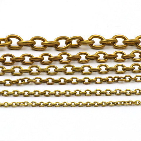 C 1 Meter Solid Brass O Ring Bags Chain Link Necklace Wheat Chain None-polished Bags Straps Parts DIY Accessories 7 Sizes