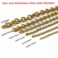 C 1 Meter Solid Brass O Ring Bags Chain Link Necklace Wheat Chain None-polished Bags Straps Parts DIY Accessories 7 Sizes