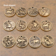 Load image into Gallery viewer, B 1pcs Solid Brass Keychain Charm Pendant High Quality Chinese Zodiac Signs Leather Craft DIY Decoration Keyring Animals Coin