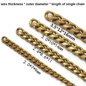 C 1 Meter Solid Brass Flat Head Bags Chain Open Curb Link Necklace Wheat Chain None-polished Bags Straps Parts DIY Accessories