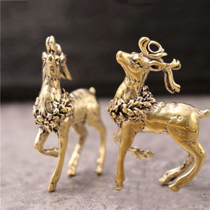 A 1pcs Solid Brass Sika-deer Charm Pendant Table Decors Leather Craft DIY Decoration Keyring Animals Gift CLOXY