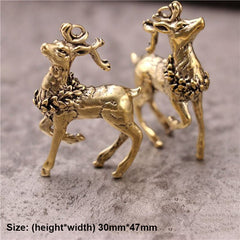 A 1pcs Solid Brass Sika-deer Charm Pendant Table Decors Leather Craft DIY Decoration Keyring Animals Gift CLOXY