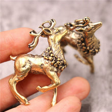 Load image into Gallery viewer, A 1pcs Solid Brass Sika-deer Charm Pendant Table Decors Leather Craft DIY Decoration Keyring Animals Gift CLOXY