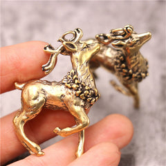 A 1pcs Solid Brass Sika-deer Charm Pendant Table Decors Leather Craft DIY Decoration Keyring Animals Gift CLOXY