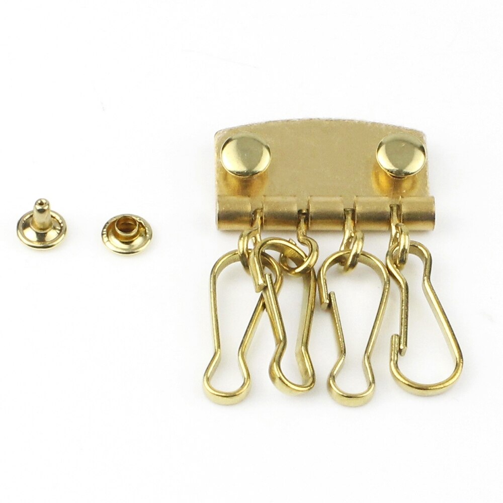 C Solid brass key row with 4 swivel snap hook leather craft wallet Key case holder inner fitting plate hardware 1 1/4