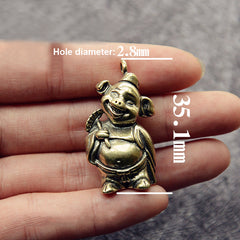 A 1pcs Brass Piggy Pendant The Journey To The West Animal Design Leather Bag Wallet Chain Decor Parts Pendant Jewelry