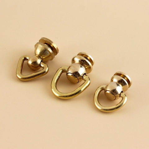 B 10Pcs Brass Ball Post Studs Rivet with D ring Screwback Round Head Nail Spots Swivel 360 Rotate Head Spikes Leather Craft DIY