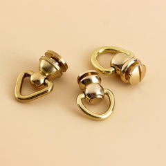 B 10Pcs Brass Ball Post Studs Rivet with D ring Screwback Round Head Nail Spots Swivel 360 Rotate Head Spikes Leather Craft DIY