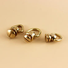 Afbeelding in Gallery-weergave laden, B 10Pcs Brass Ball Post Studs Rivet with D ring Screwback Round Head Nail Spots Swivel 360 Rotate Head Spikes Leather Craft DIY