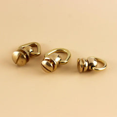 B 10Pcs Brass Ball Post Studs Rivet with D ring Screwback Round Head Nail Spots Swivel 360 Rotate Head Spikes Leather Craft DIY