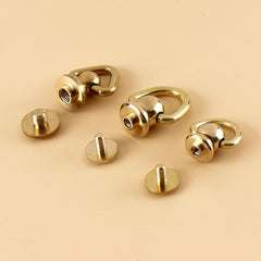 B 10Pcs Brass Ball Post Studs Rivet with D ring Screwback Round Head Nail Spots Swivel 360 Rotate Head Spikes Leather Craft DIY