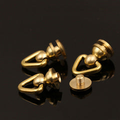 B 10Pcs Brass Ball Post Studs Rivet with D ring Screwback Round Head Nail Spots Swivel 360 Rotate Head Spikes Leather Craft DIY