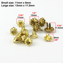 B  10Pcs High Quality Solid brass chrysanthemum prong conchos staples for leather bracelet belt decor Bag Strap Snap Hook 11mm/13mm