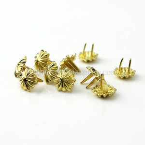 B  10Pcs High Quality Solid brass chrysanthemum prong conchos staples for leather bracelet belt decor Bag Strap Snap Hook 11mm/13mm