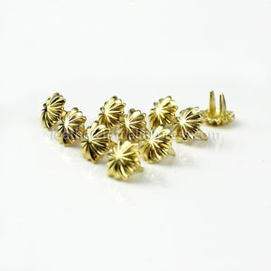 B  10Pcs High Quality Solid brass chrysanthemum prong conchos staples for leather bracelet belt decor Bag Strap Snap Hook 11mm/13mm