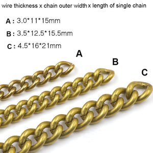 C 1 meter Solid brass Open curb Link Chain Necklace Wheat Chain 6/8/10mm none-polished Bags Straps Parts DIY Accessories