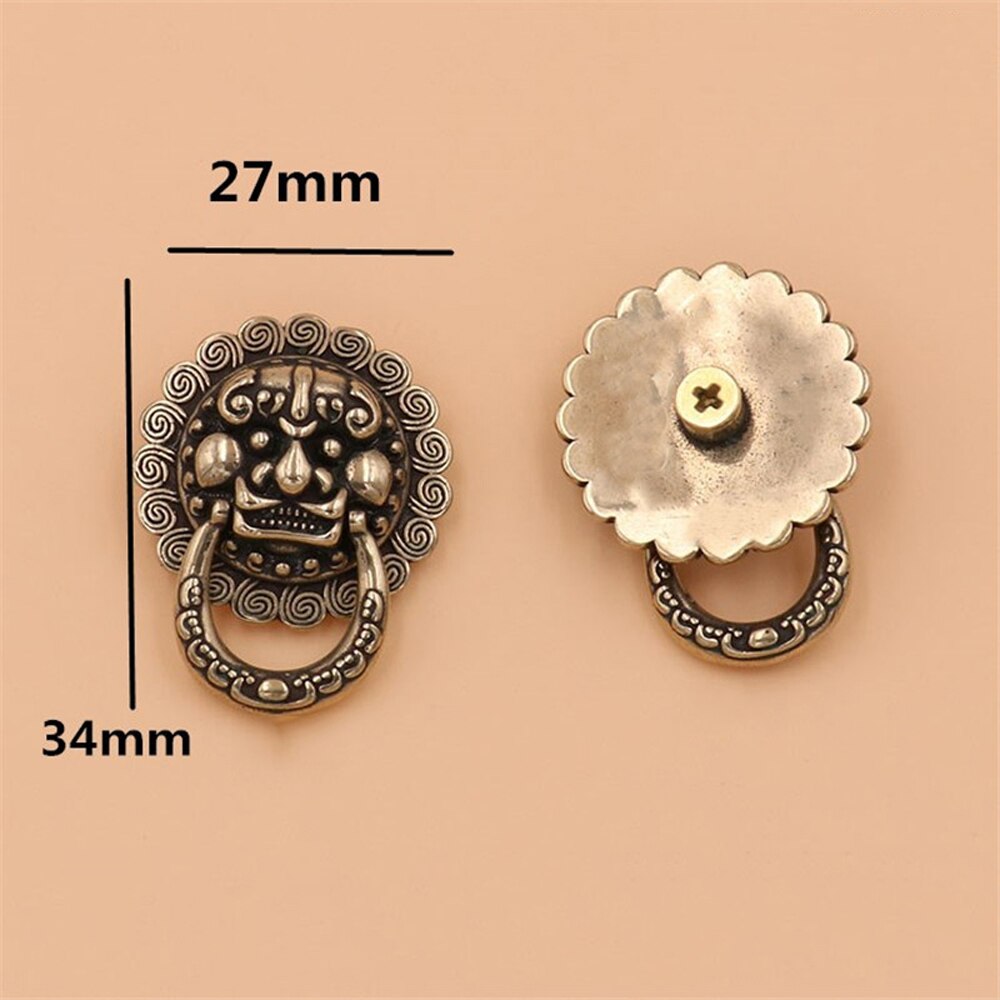 2Pcs Brass Lion Mythical Creatures Design Conchos Screwback Rivets Leather Craft Bag Wallet Chain Ring Connector Decor