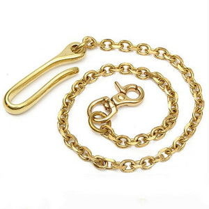C 17.7" Solid Brass Fob Clip Waist chain with 2 hooks Trousers Jeans Wallet Men Belt Pants Keychain Metal Snap Hook DIY Accessory
