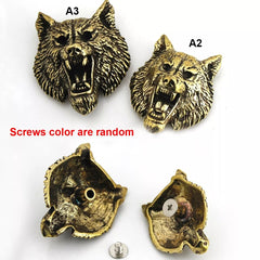 B 1 X Brass Wolf Demon Devil Conchos Screwback Material Animal Head Design Leather Bag Wallet Chain Button Rivet Connector