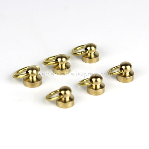 B 10Pcs Solid Brass Ball Post Studs Rivet with D ring Screwback Round Head Nails Spots Spikes Leather Craft DIY Accessories