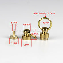 Load image into Gallery viewer, B 10Pcs Solid Brass Ball Post Studs Rivet with D ring Screwback Round Head Nails Spots Spikes Leather Craft DIY Accessories