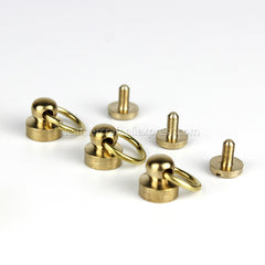 B 10Pcs Solid Brass Ball Post Studs Rivet with D ring Screwback Round Head Nails Spots Spikes Leather Craft DIY Accessories